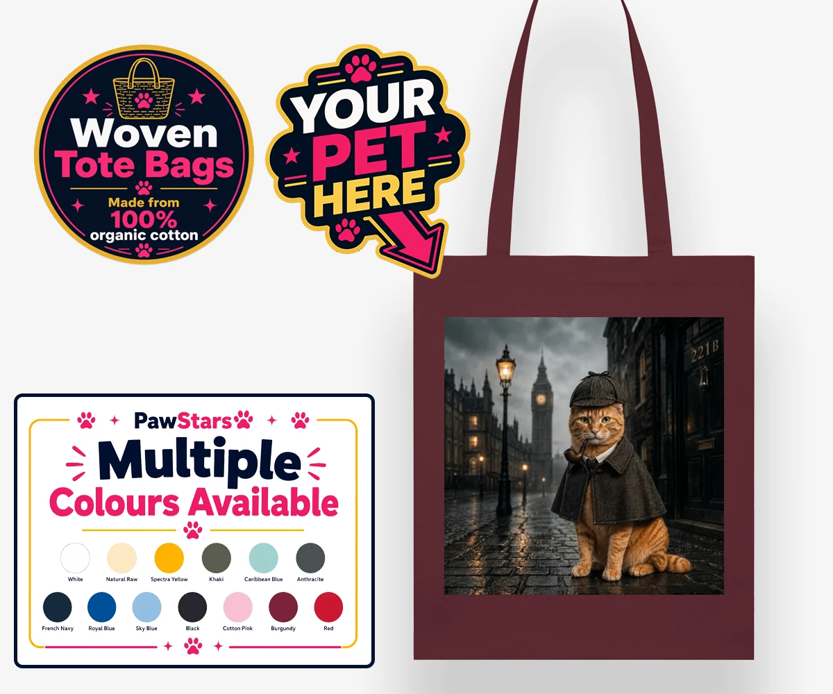 Personalised The Great Detective cat woven tote bags featuring step into a world of mystery and intrigue with "The Great Detective,"