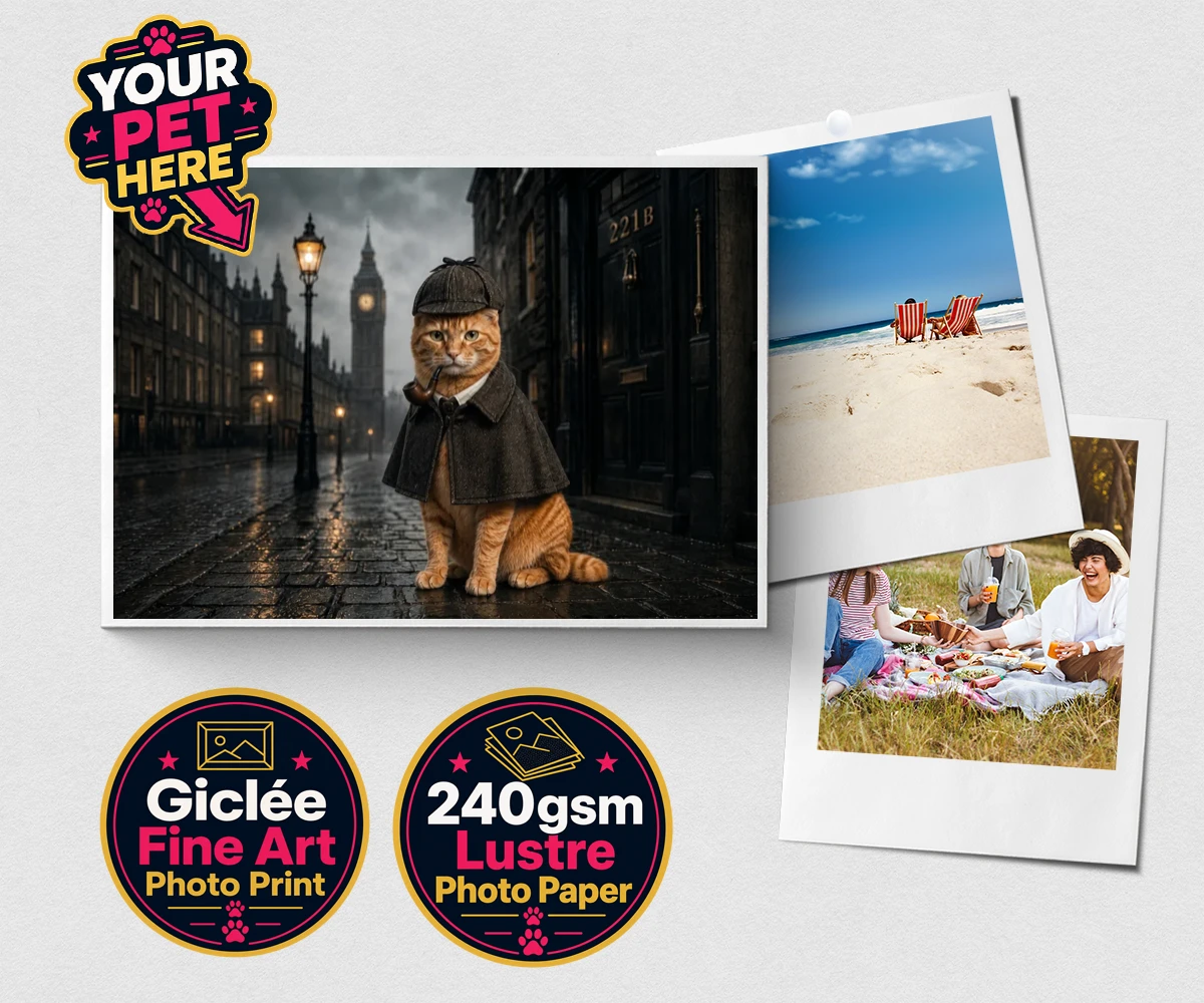 Personalised The Great Detective cat premium photo print featuring step into a world of mystery and intrigue with "The Great Detective,"