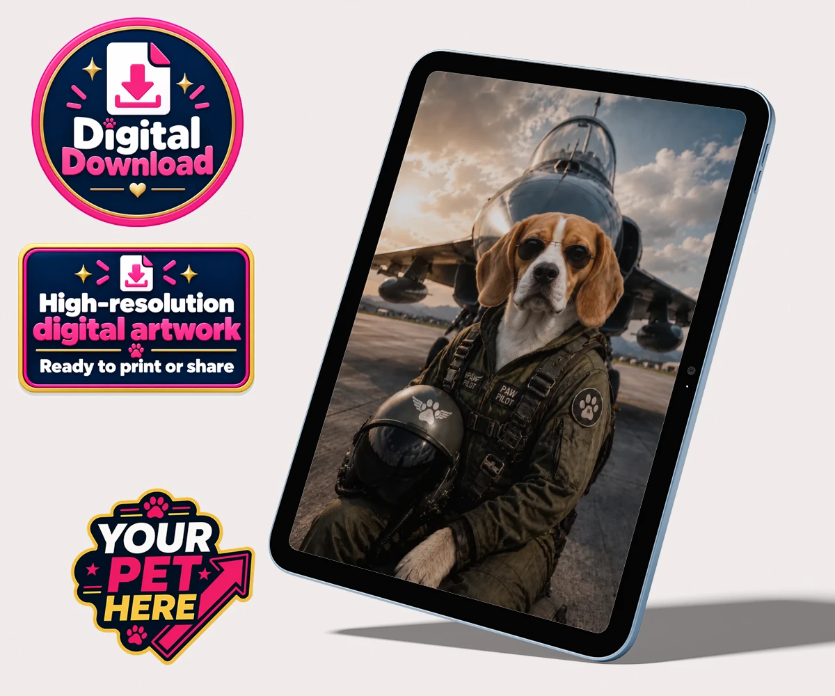 Personalised Sky Paw Captain dog personalised digital downloads featuring meet Sky Paw Captain, the adventurous pup ready to take flight in the