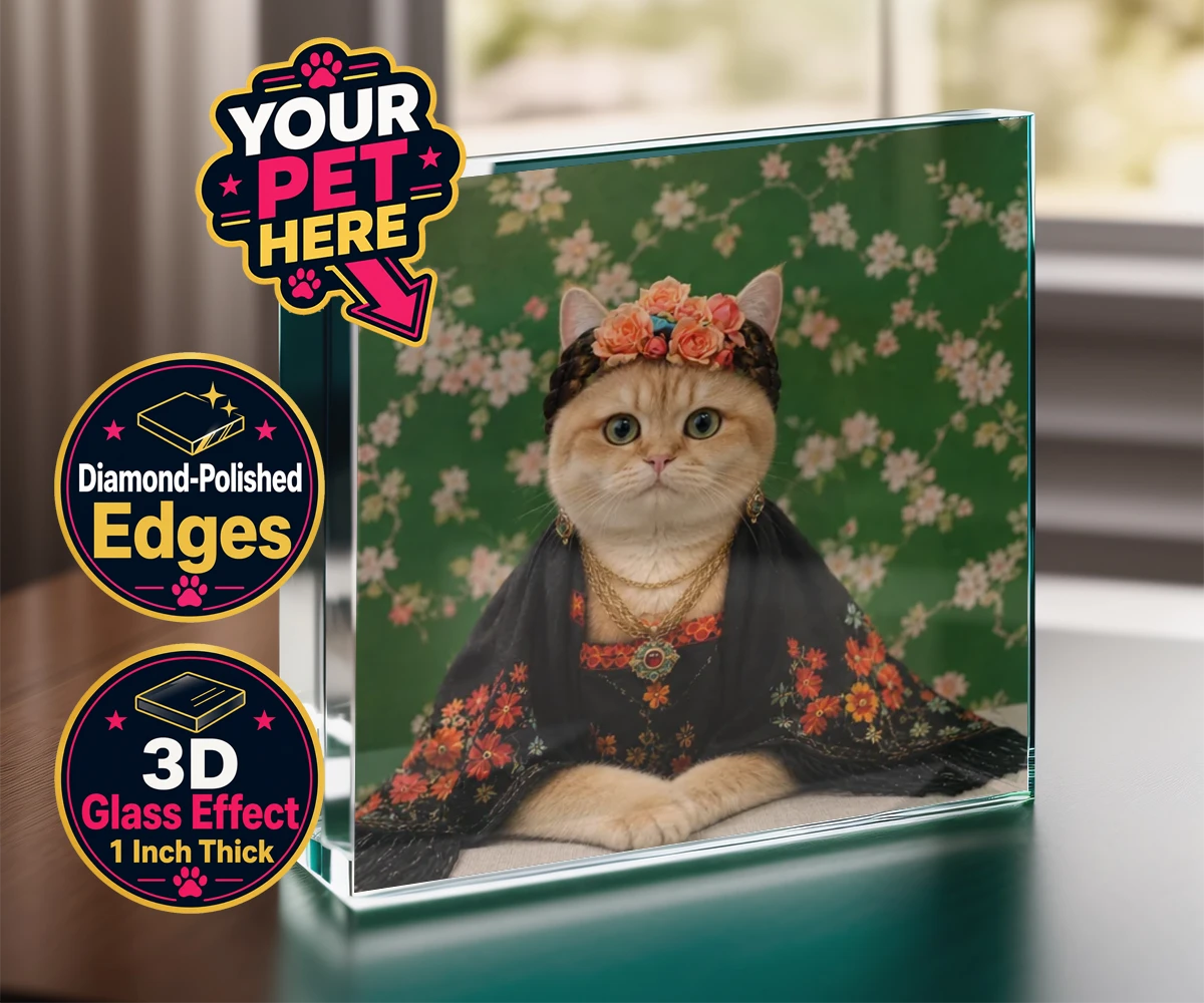 Personalised The Boho Muse cat acrylic prisms featuring meet The Boho Muse, an enchanting feline artist adorned in a stunning