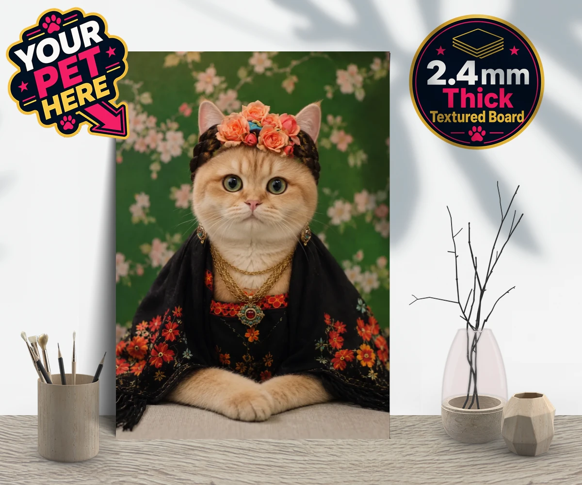 Personalised The Boho Muse cat gallery boards featuring meet The Boho Muse, an enchanting feline artist adorned in a stunning