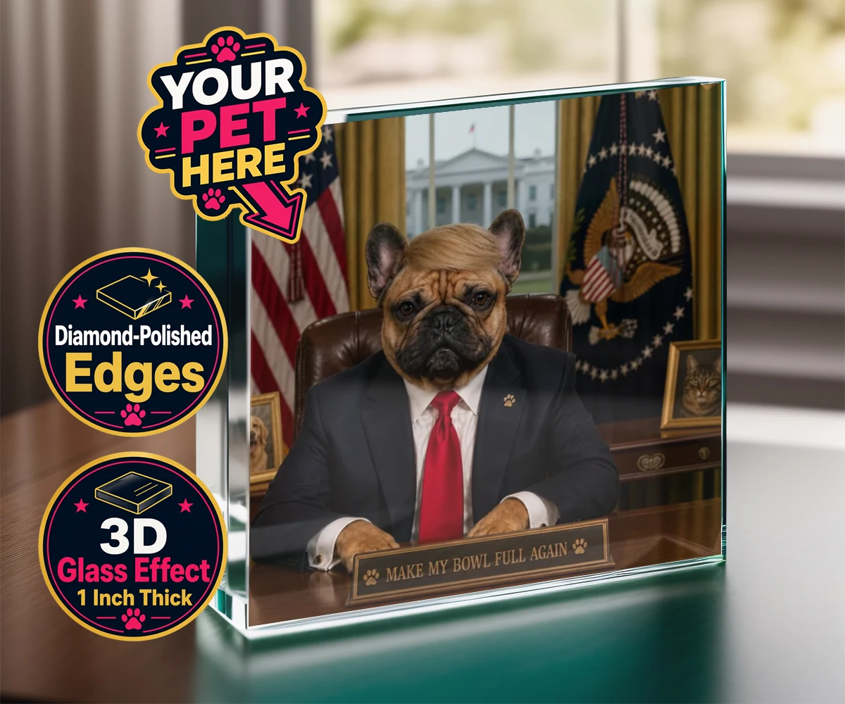 Personalised PAWTUS dog acrylic prisms featuring the charismatic canine whose paw-some presence brings a touch of whims