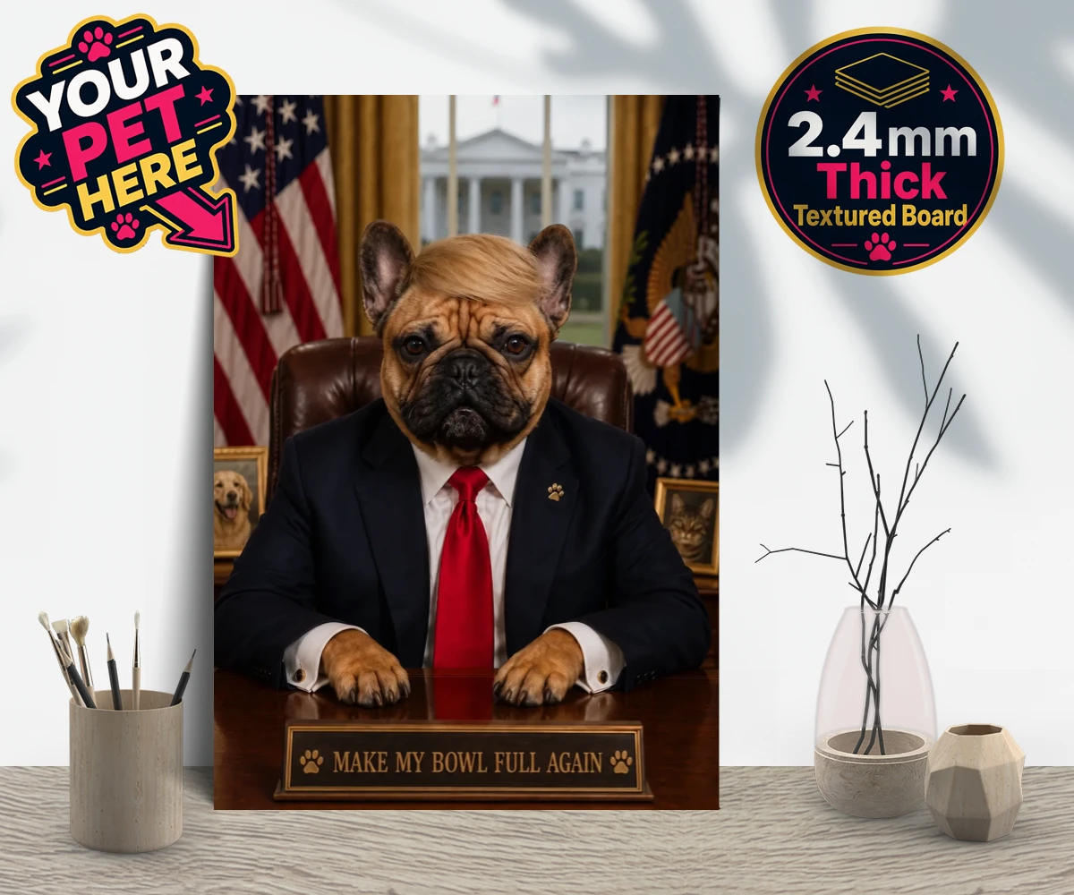 Personalised PAWTUS dog gallery boards featuring the charismatic canine whose paw-some presence brings a touch of whims