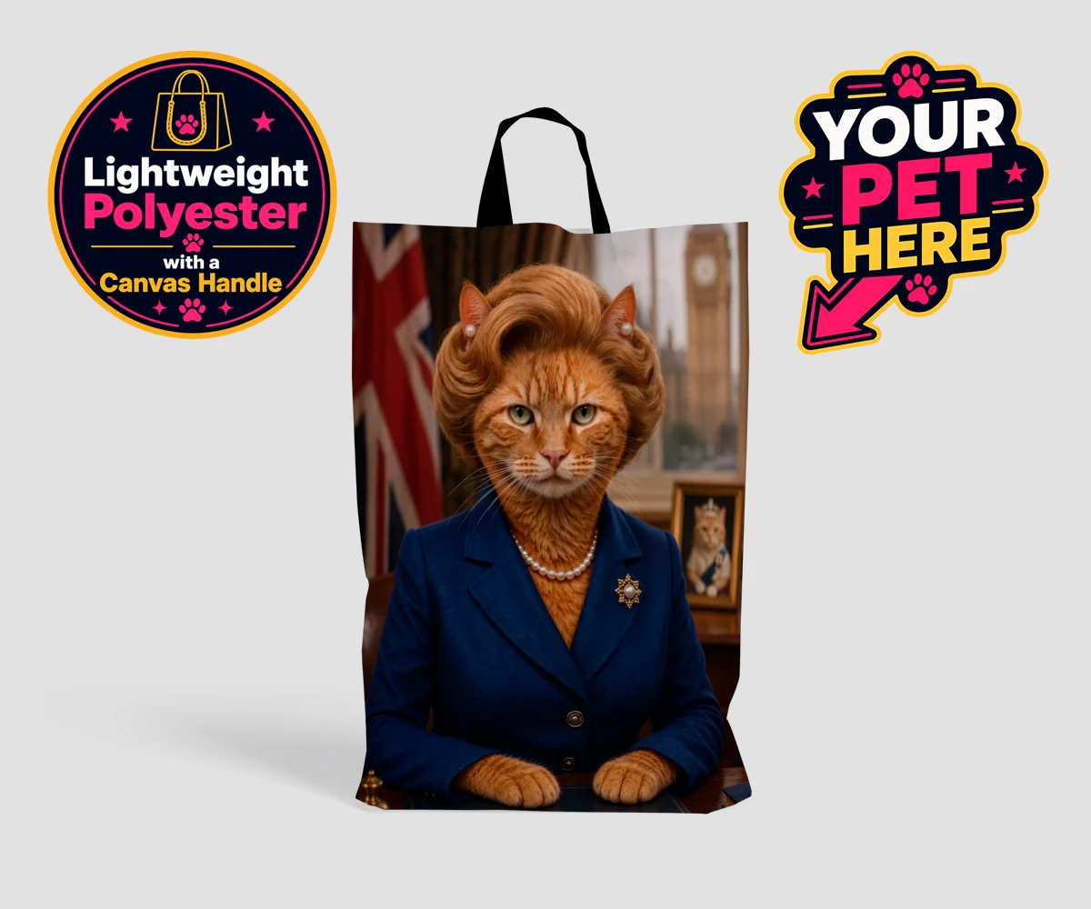 Personalised The Iron Lady cat shopping bags featuring a stunning tribute to feline elegance and charm