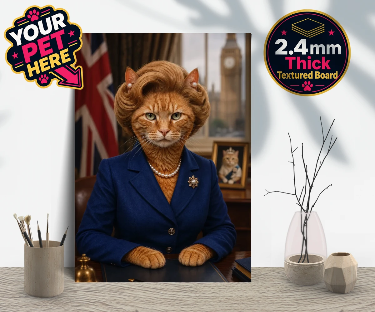 Personalised The Iron Lady cat gallery boards featuring a stunning tribute to feline elegance and charm