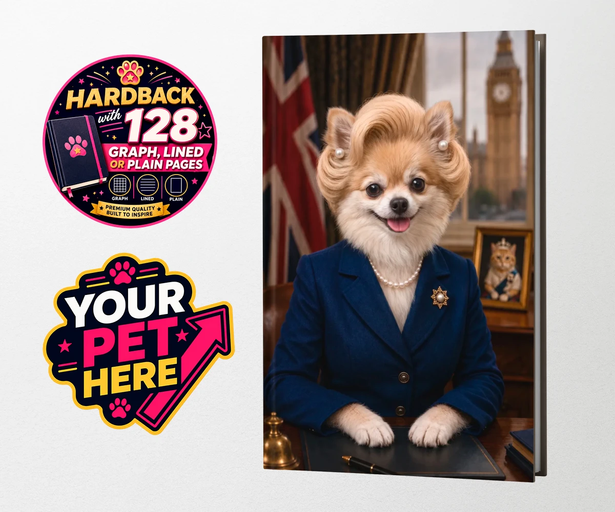 Personalised The Iron Lady dog hardback notebooks featuring embrace the charm and charisma of The Iron Lady, a delightful dog port