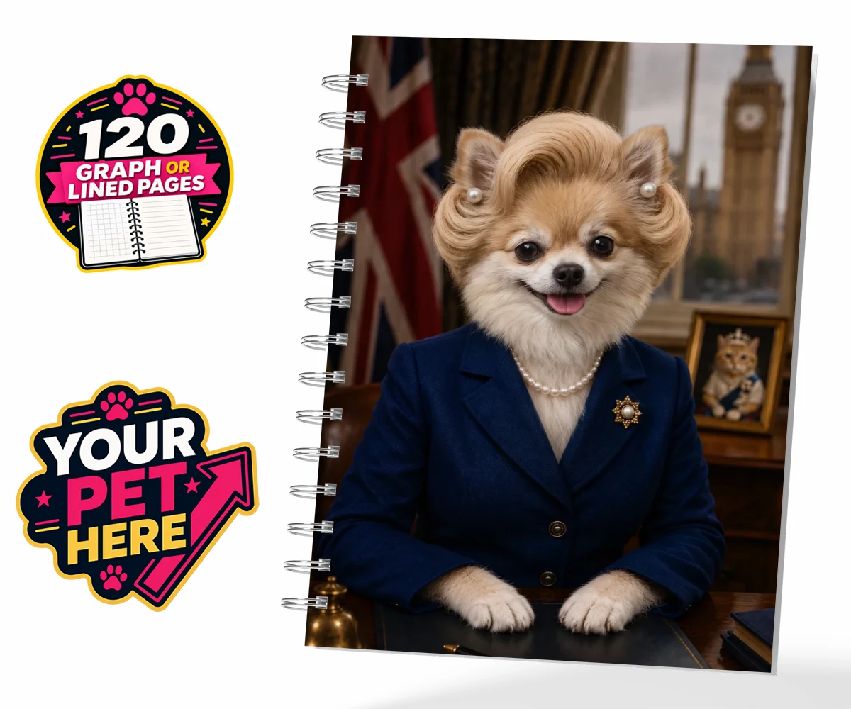 Personalised The Iron Lady dog spiral notebook featuring embrace the charm and charisma of The Iron Lady, a delightful dog port