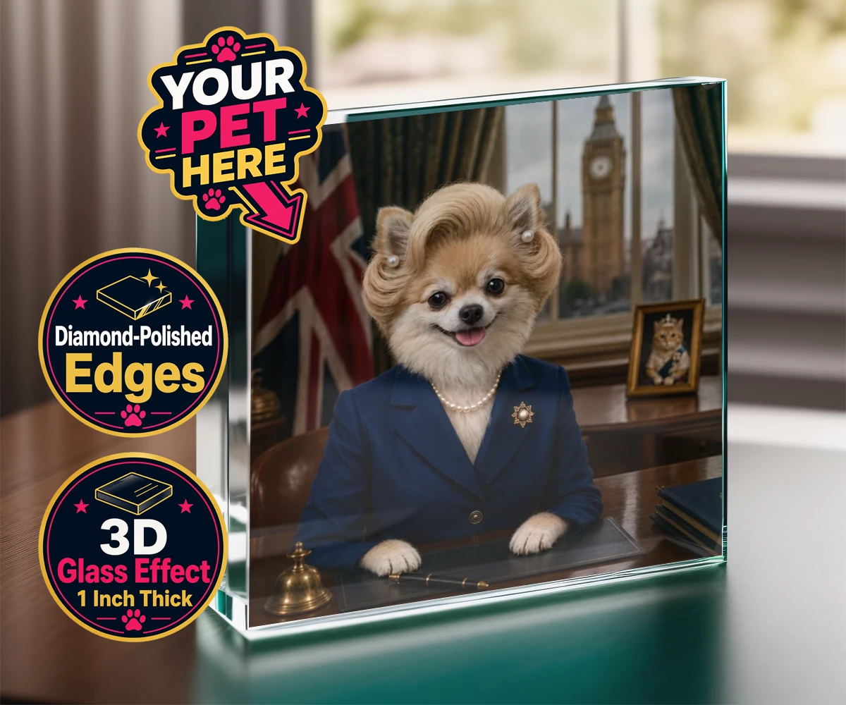 Personalised The Iron Lady dog acrylic prisms featuring embrace the charm and charisma of The Iron Lady, a delightful dog port