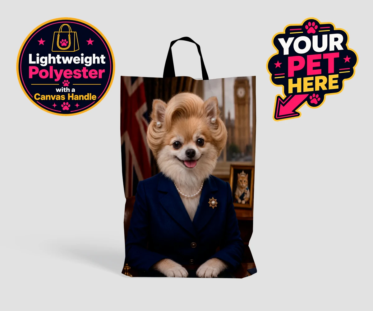 Personalised The Iron Lady dog shopping bags featuring embrace the charm and charisma of The Iron Lady, a delightful dog port