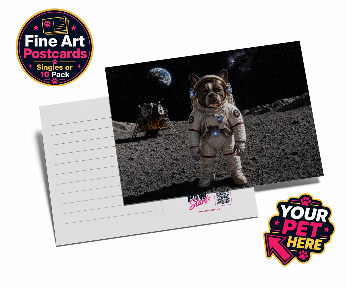 Personalised Houston, We Have a Pawblem dog postcards featuring we Have a Pawblem," the delightfully imaginative portrait featuring yo