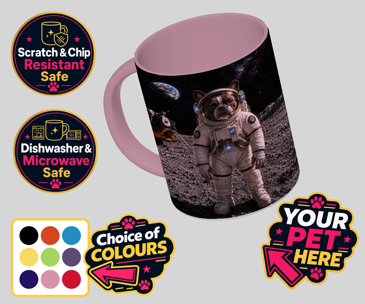 Personalised Houston, We Have a Pawblem dog coloured photo mugs featuring we Have a Pawblem," the delightfully imaginative portrait featuring yo