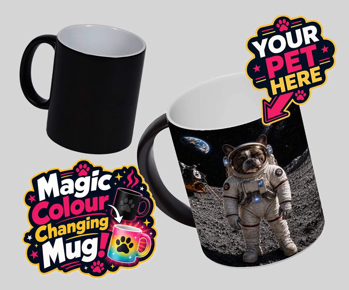 Personalised Houston, We Have a Pawblem dog magic photo mugs featuring we Have a Pawblem," the delightfully imaginative portrait featuring yo
