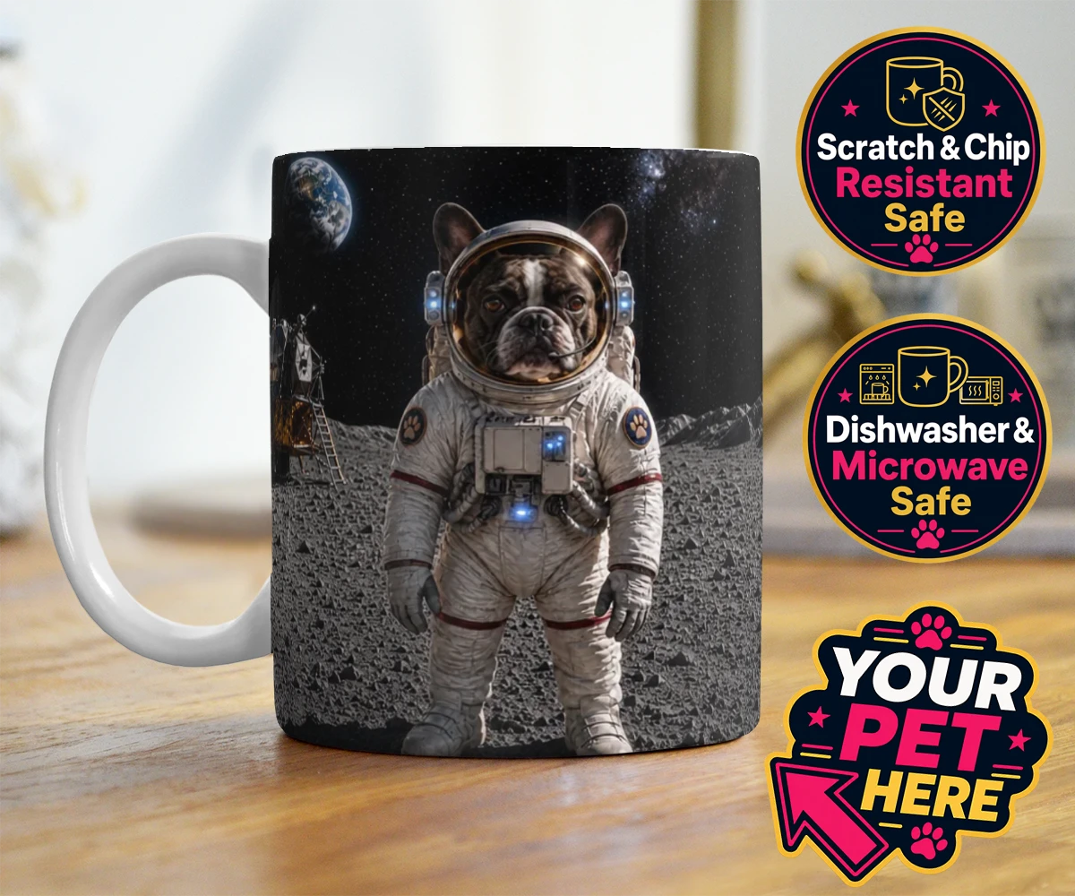 Personalised Houston, We Have a Pawblem dog photo mugs featuring we Have a Pawblem," the delightfully imaginative portrait featuring yo