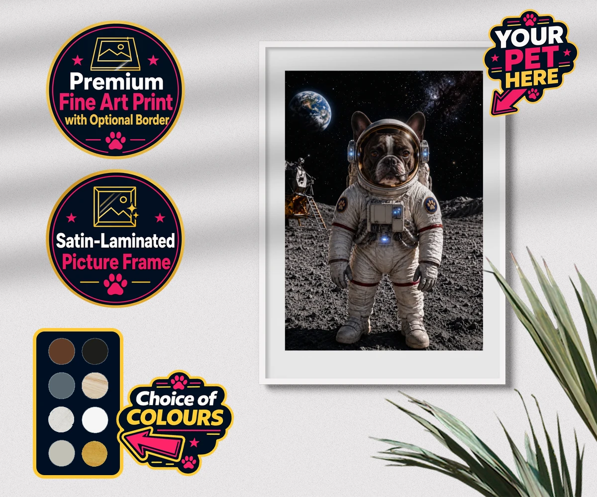 Personalised Houston, We Have a Pawblem dog premium framed print featuring we Have a Pawblem," the delightfully imaginative portrait featuring yo