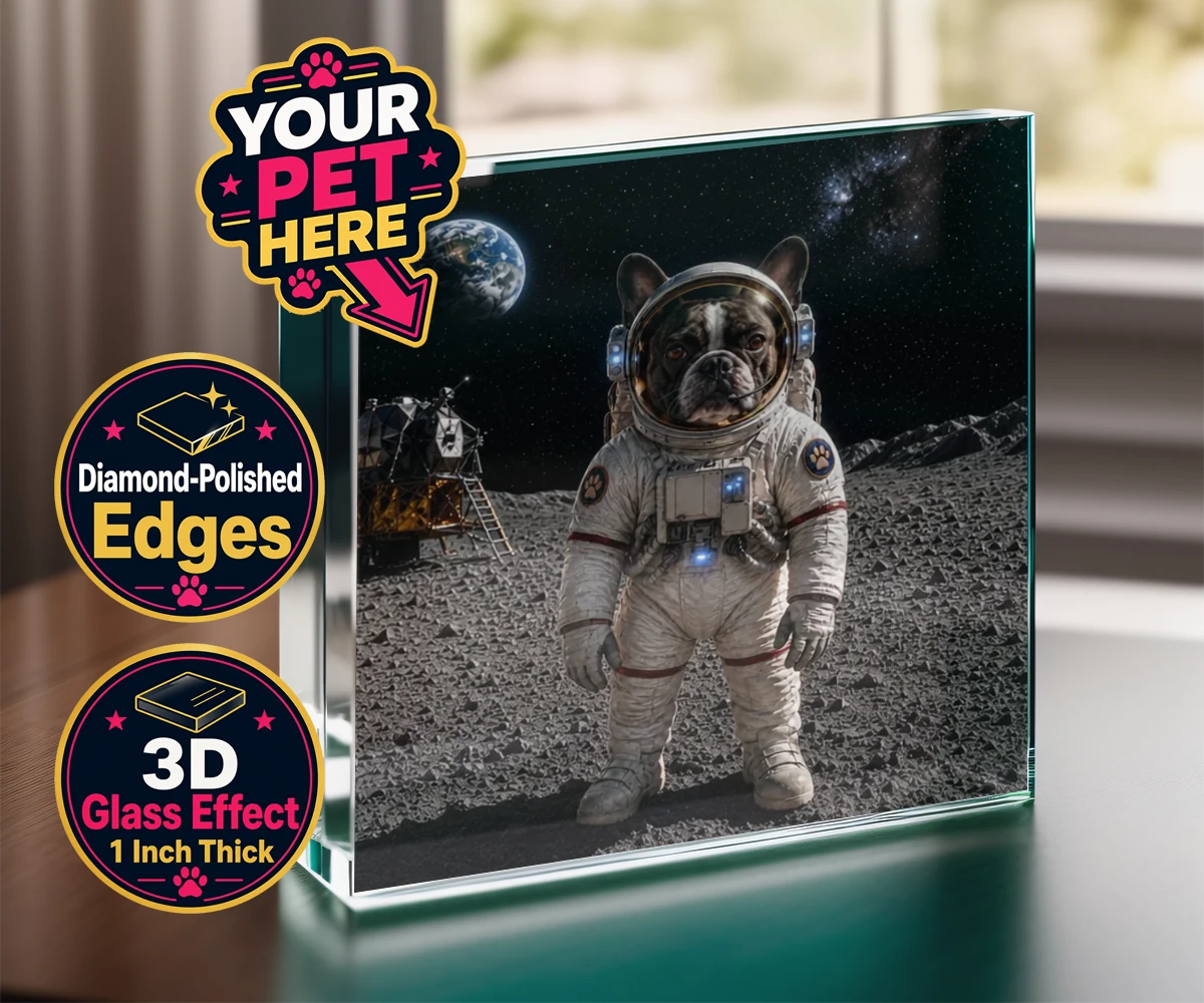 Personalised Houston, We Have a Pawblem dog acrylic prisms featuring we Have a Pawblem," the delightfully imaginative portrait featuring yo