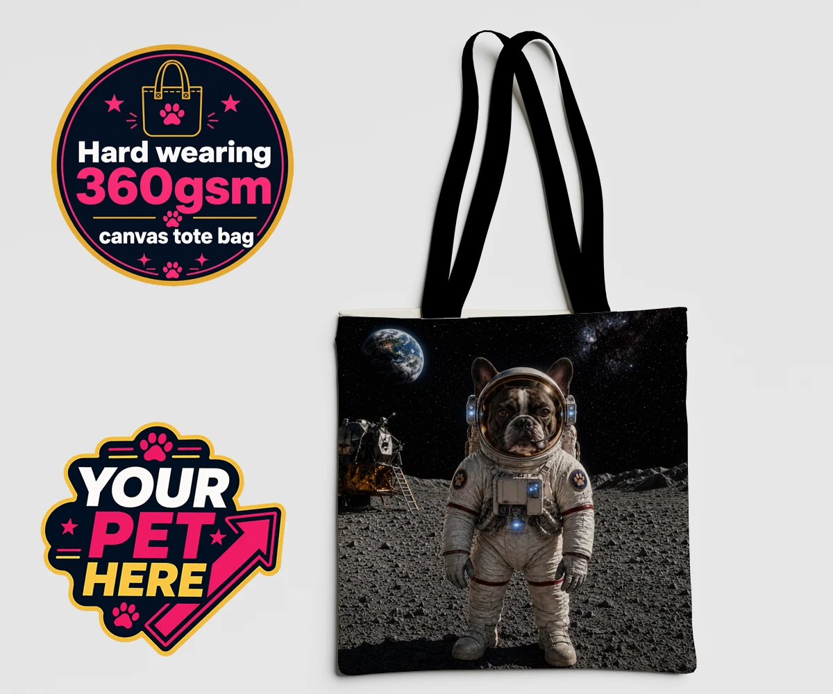 Personalised Houston, We Have a Pawblem dog canvas tote bags featuring we Have a Pawblem," the delightfully imaginative portrait featuring yo