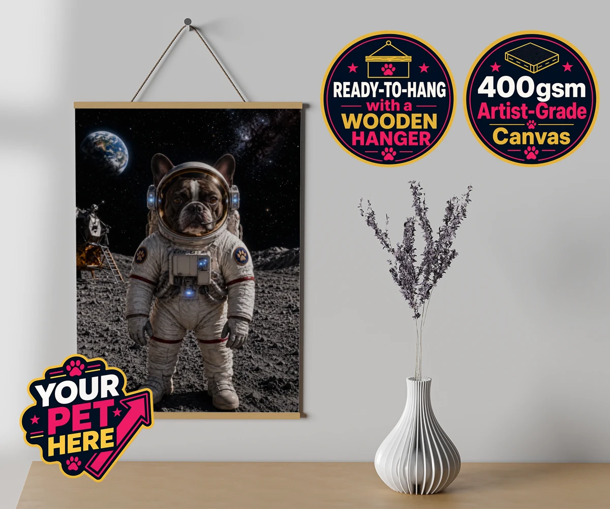 Personalised Houston, We Have a Pawblem dog canvas poster prints with hanger featuring we Have a Pawblem," the delightfully imaginative portrait featuring yo