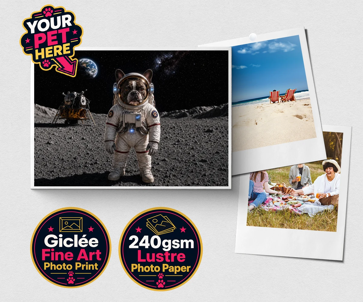 Personalised Houston, We Have a Pawblem dog premium photo print featuring we Have a Pawblem," the delightfully imaginative portrait featuring yo
