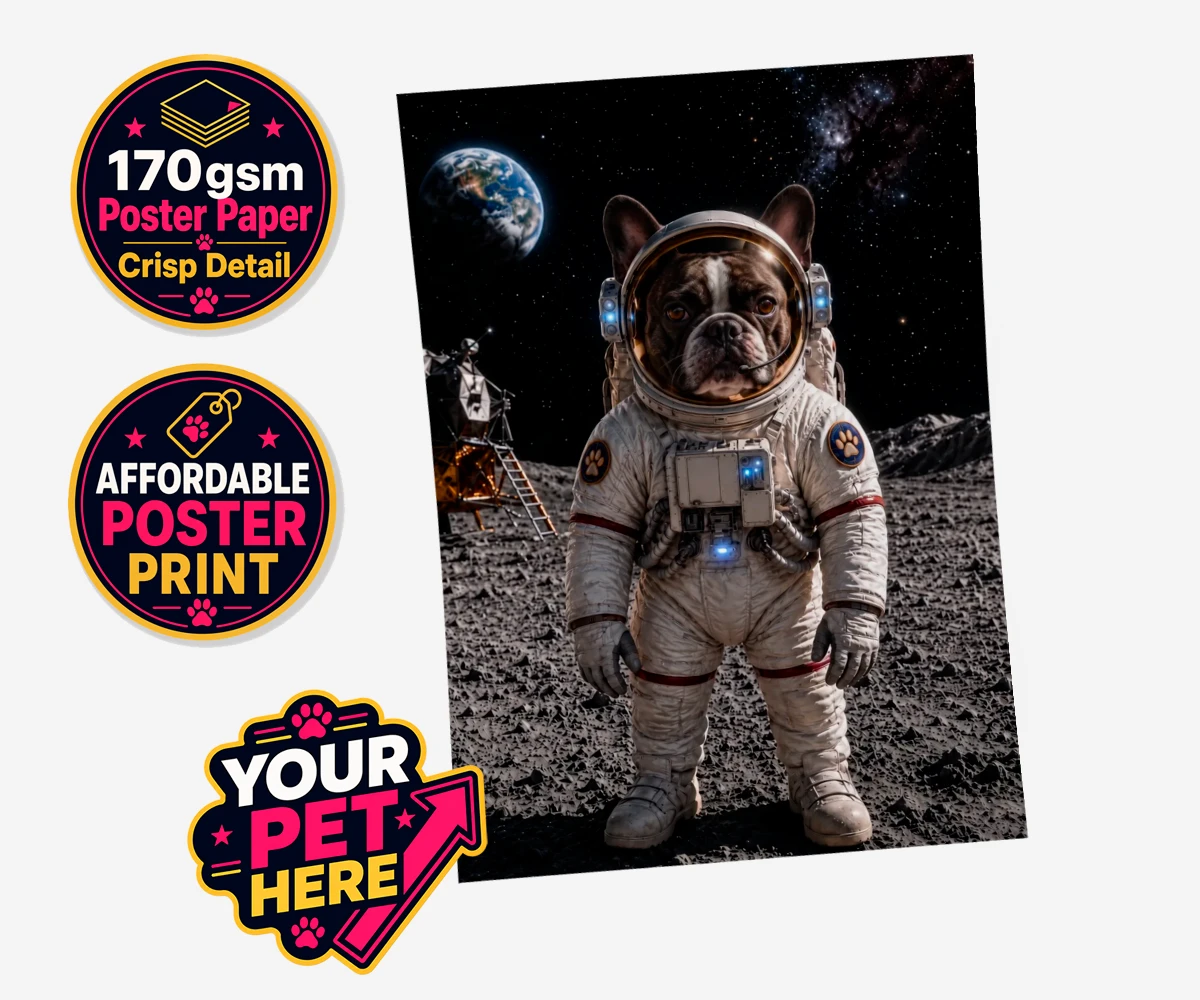 Personalised Houston, We Have a Pawblem dog standard poster print featuring we Have a Pawblem," the delightfully imaginative portrait featuring yo