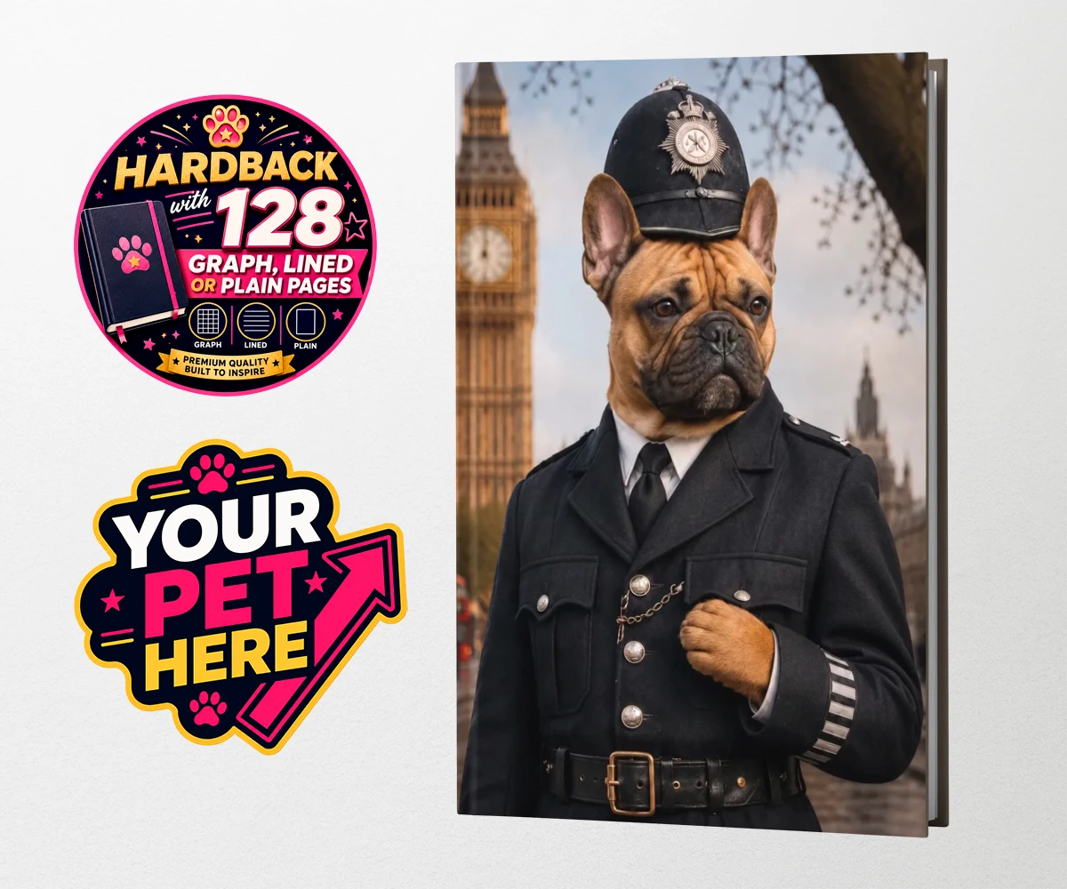 Personalised Paw Police dog hardback notebooks featuring the charming canine officer ready to patrol your heart!