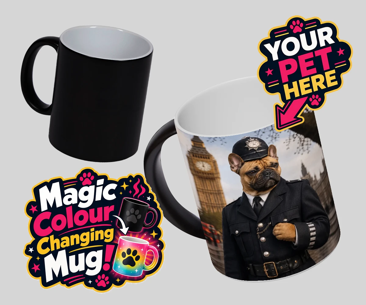 Personalised Paw Police dog magic photo mugs featuring the charming canine officer ready to patrol your heart!