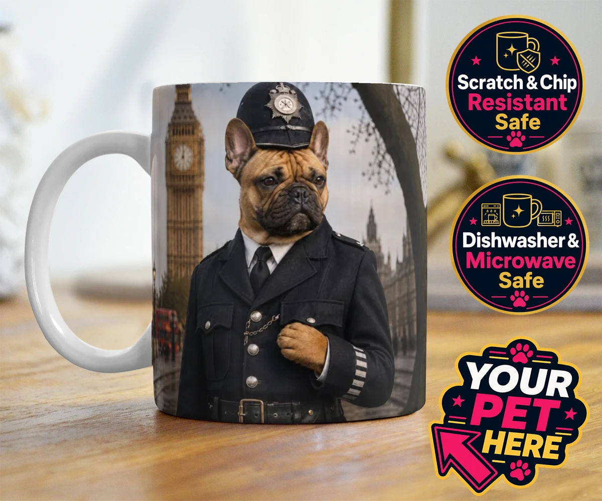 Personalised Paw Police dog photo mugs featuring the charming canine officer ready to patrol your heart!