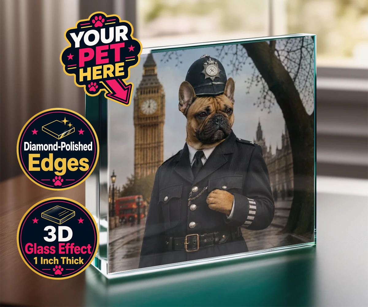 Personalised Paw Police dog acrylic prisms featuring the charming canine officer ready to patrol your heart!