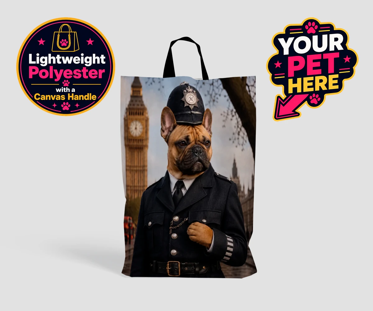 Personalised Paw Police dog shopping bags featuring the charming canine officer ready to patrol your heart!