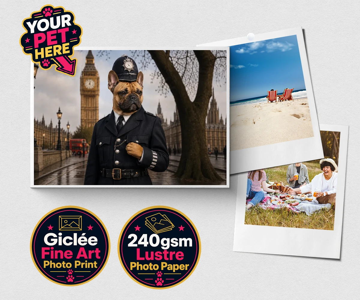Personalised Paw Police dog premium photo print featuring the charming canine officer ready to patrol your heart!