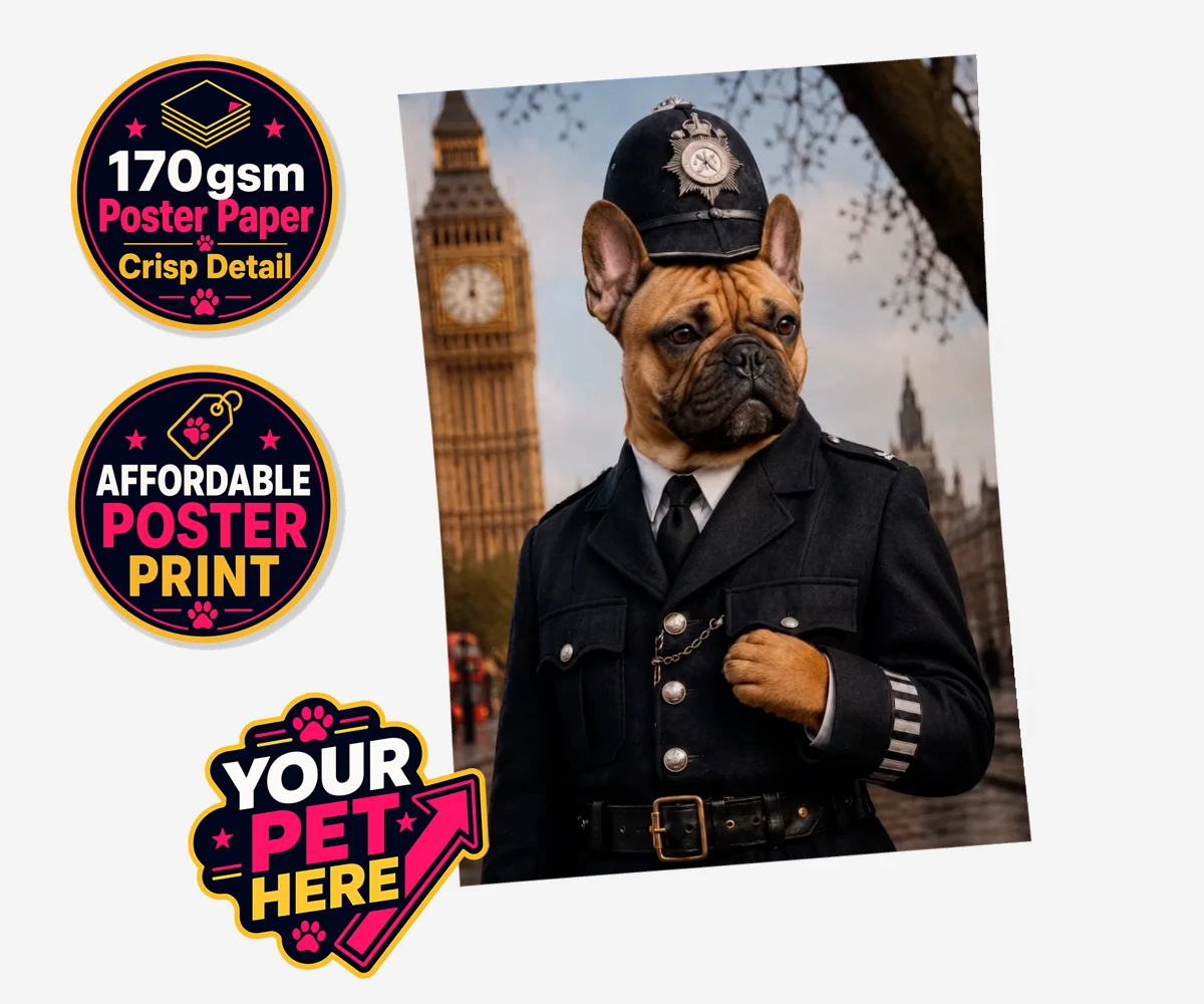 Personalised Paw Police dog standard poster print featuring the charming canine officer ready to patrol your heart!