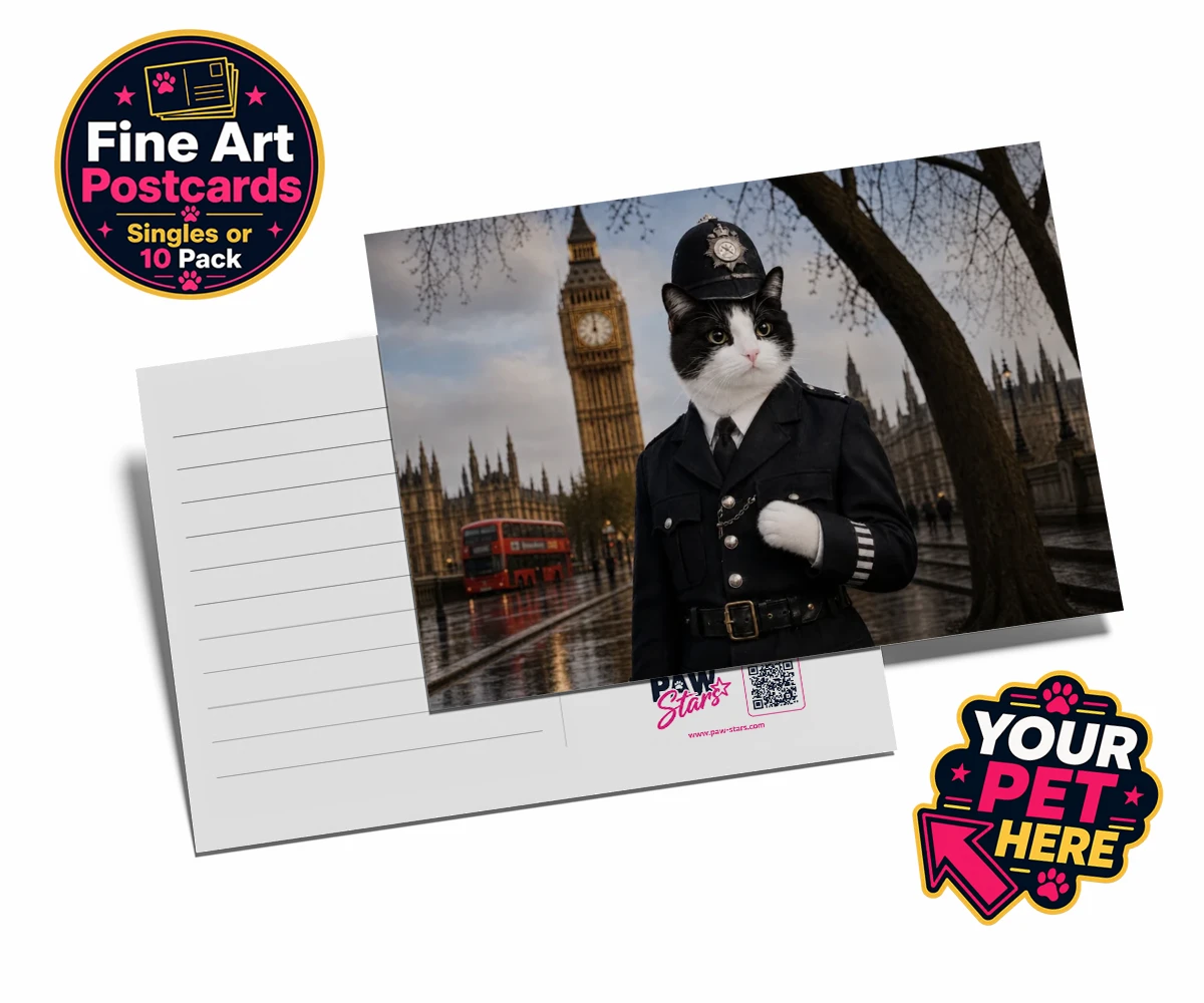 Personalised Paw Police cat postcards featuring the purr-fect addition to your home!