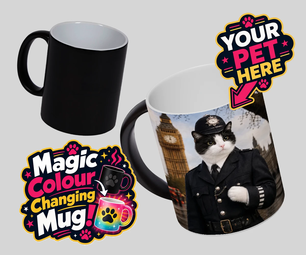 Personalised Paw Police cat magic photo mugs featuring the purr-fect addition to your home!