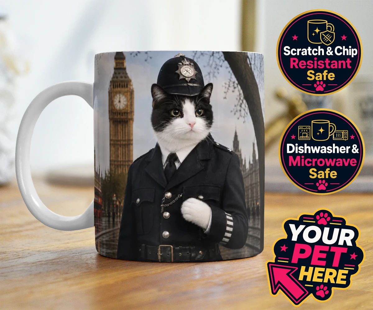 Personalised Paw Police cat photo mugs featuring the purr-fect addition to your home!