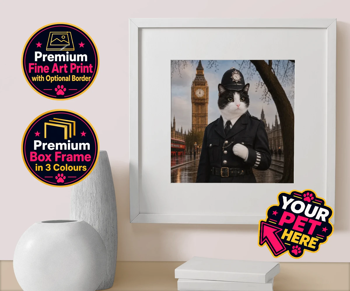 Personalised Paw Police cat box framed print featuring the purr-fect addition to your home!