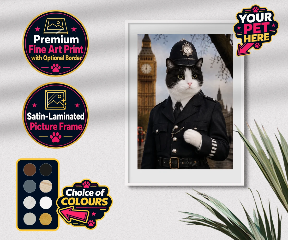 Personalised Paw Police cat premium framed print featuring the purr-fect addition to your home!