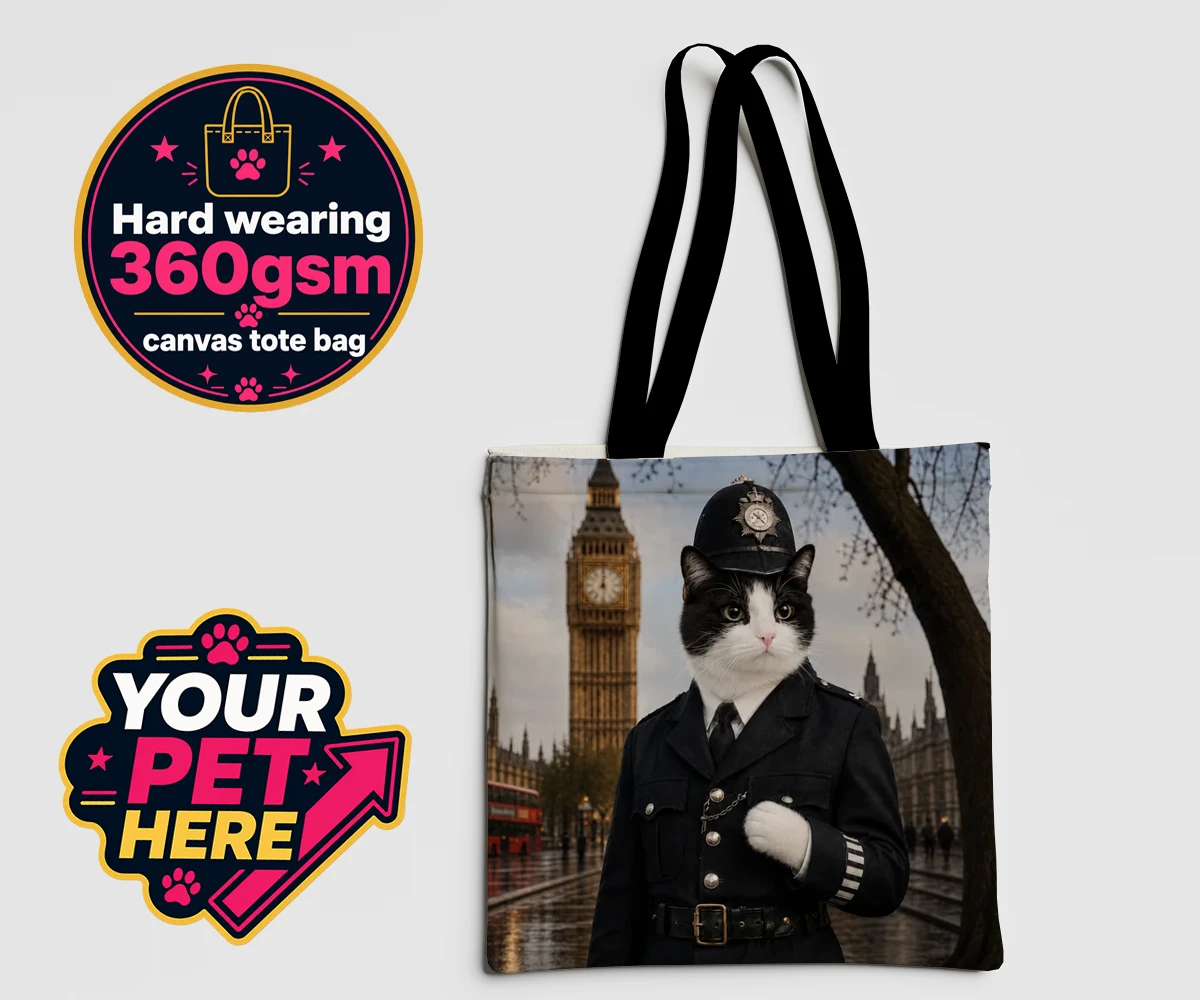 Personalised Paw Police cat canvas tote bags featuring the purr-fect addition to your home!