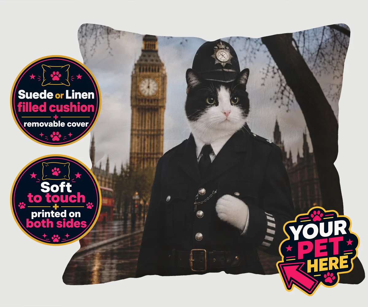 Personalised Paw Police cat cushions featuring the purr-fect addition to your home!