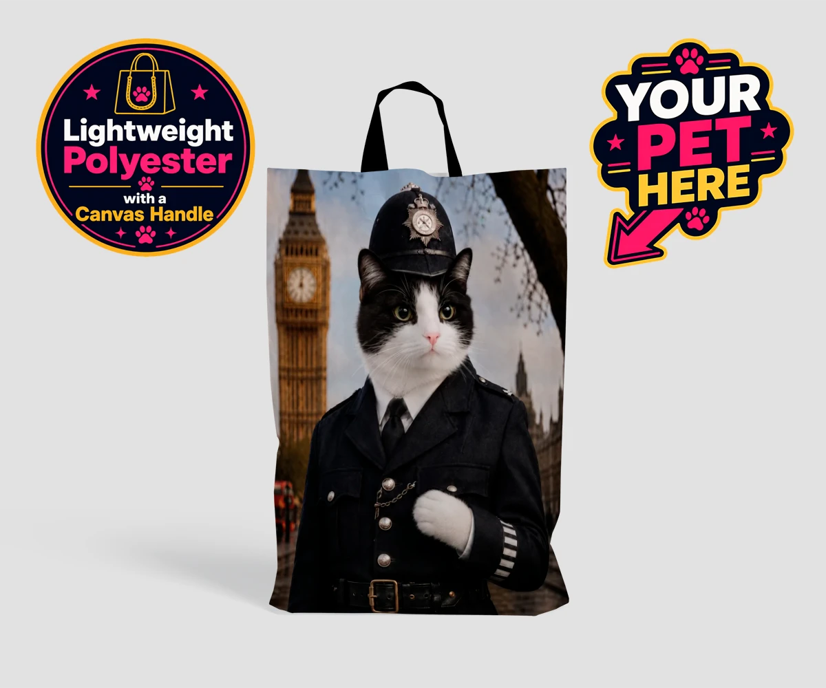 Personalised Paw Police cat shopping bags featuring the purr-fect addition to your home!