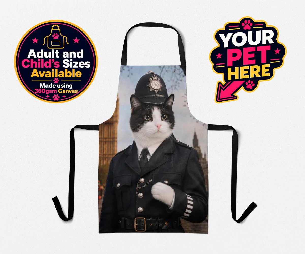 Personalised Paw Police cat aprons featuring the purr-fect addition to your home!