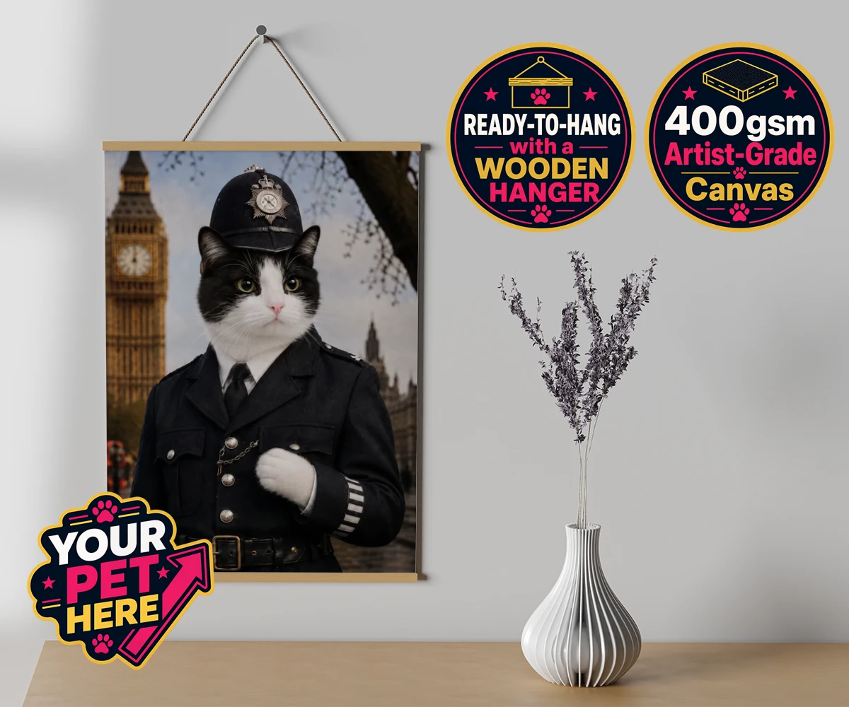 Personalised Paw Police cat canvas poster prints with hanger featuring the purr-fect addition to your home!