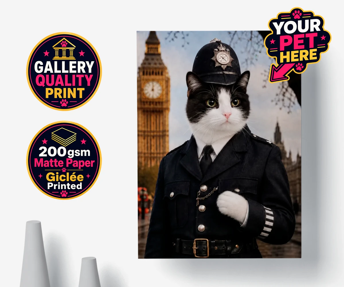 Personalised Paw Police cat premium poster print featuring the purr-fect addition to your home!