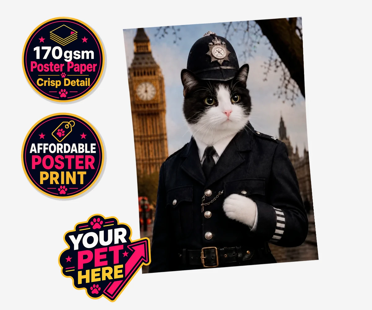 Personalised Paw Police cat standard poster print featuring the purr-fect addition to your home!
