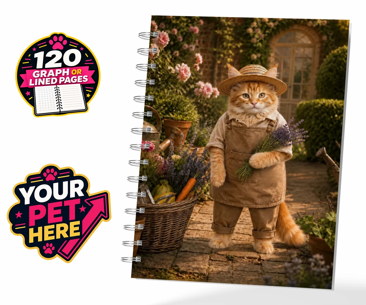 Personalised Paw Gardener cat spiral notebook featuring meet our delightful Paw Gardener, the purr-fect addition to any cat lo
