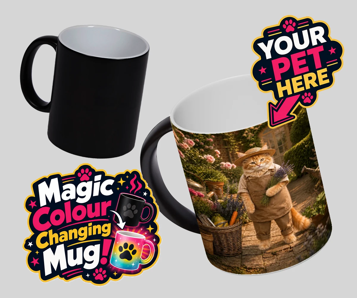 Personalised Paw Gardener cat magic photo mugs featuring meet our delightful Paw Gardener, the purr-fect addition to any cat lo