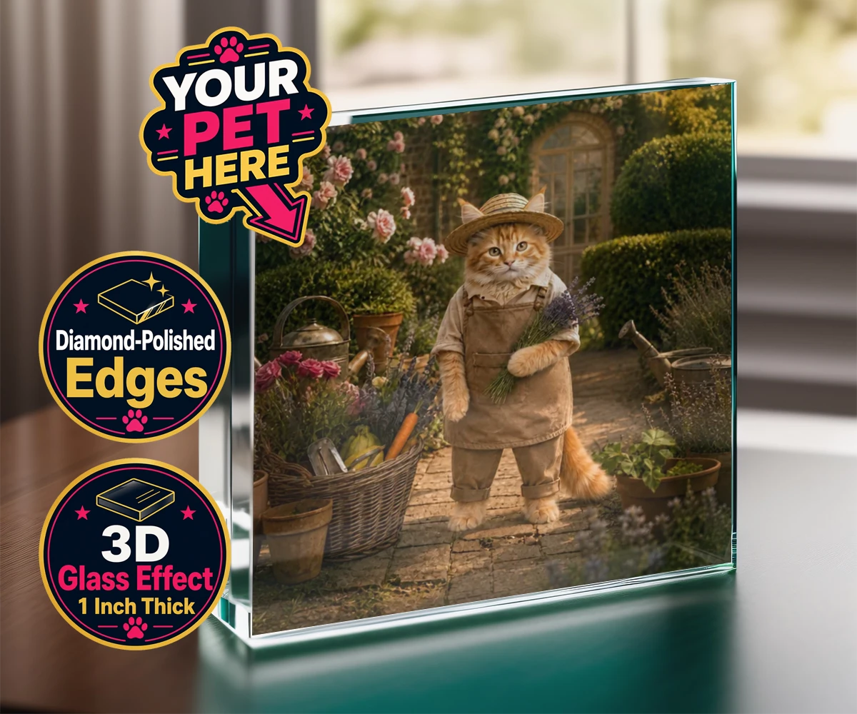Personalised Paw Gardener cat acrylic prisms featuring meet our delightful Paw Gardener, the purr-fect addition to any cat lo