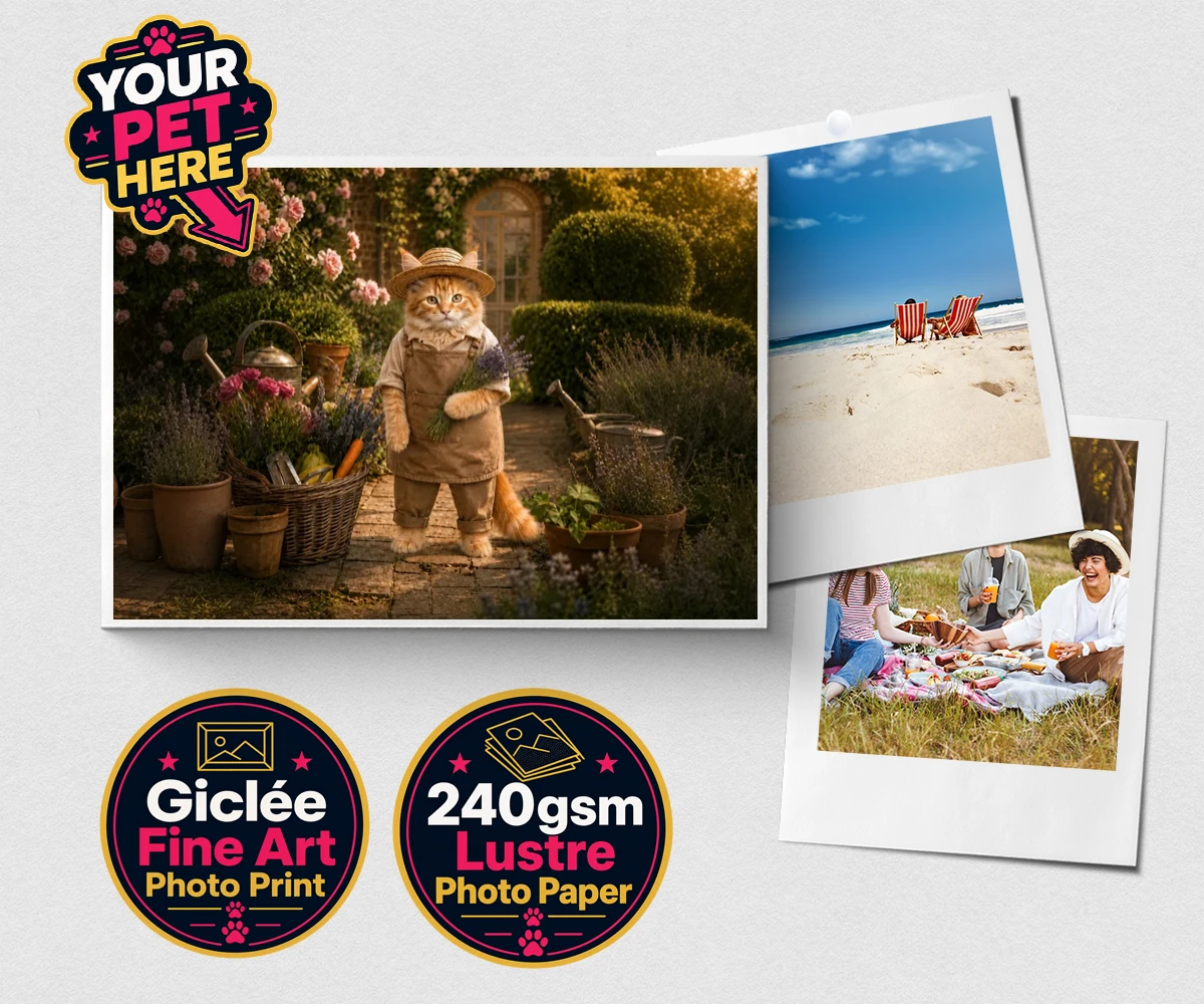 Personalised Paw Gardener cat premium photo print featuring meet our delightful Paw Gardener, the purr-fect addition to any cat lo