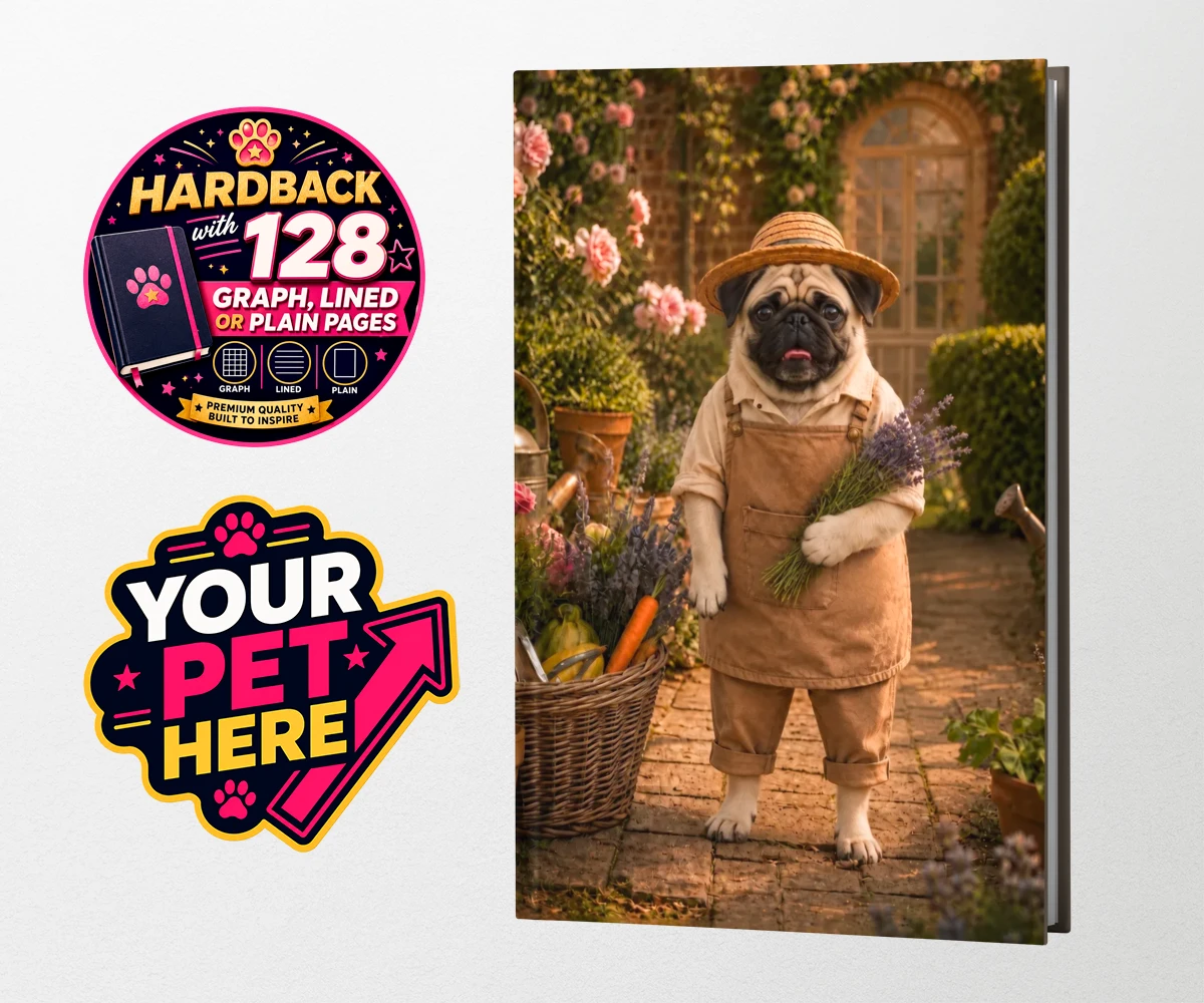 Personalised Paw Gardener dog hardback notebooks featuring meet Paw Gardener, the charming canine capturing the very essence of g