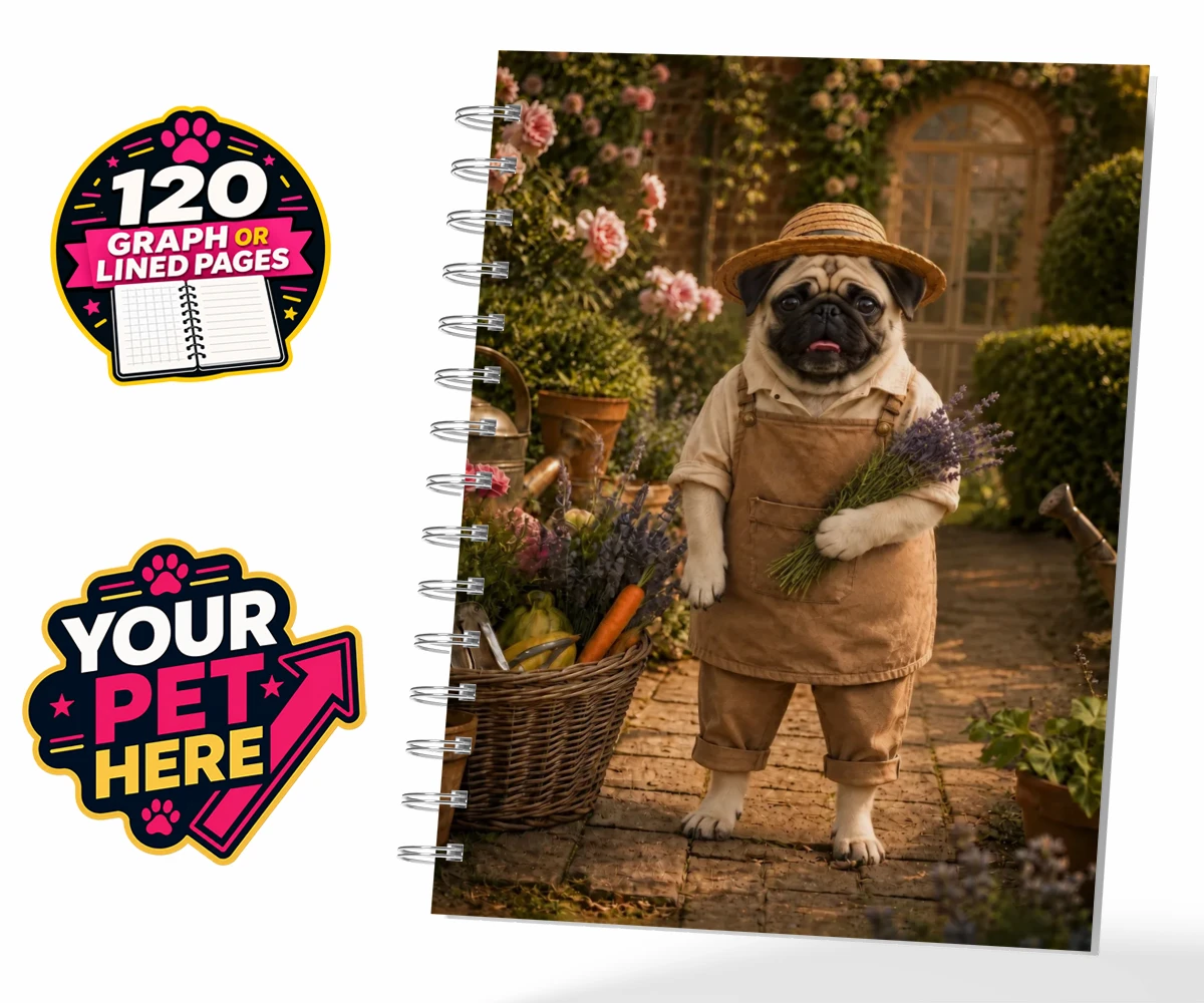 Personalised Paw Gardener dog spiral notebook featuring meet Paw Gardener, the charming canine capturing the very essence of g