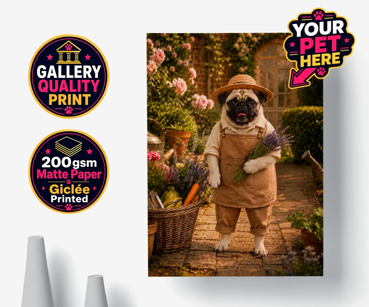 Personalised Paw Gardener dog premium poster print featuring meet Paw Gardener, the charming canine capturing the very essence of g