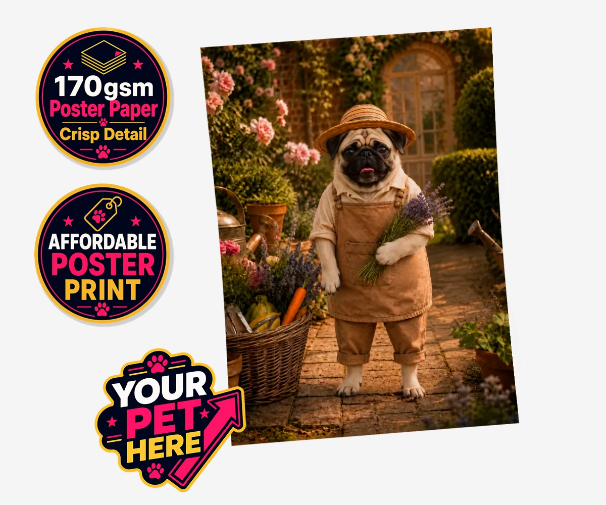 Personalised Paw Gardener dog standard poster print featuring meet Paw Gardener, the charming canine capturing the very essence of g